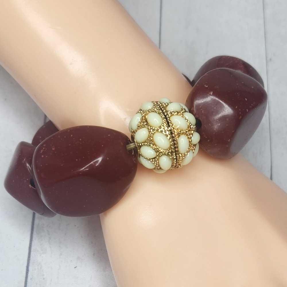 Large Burgundy Beaded Stretch Bracelet vintage - image 4