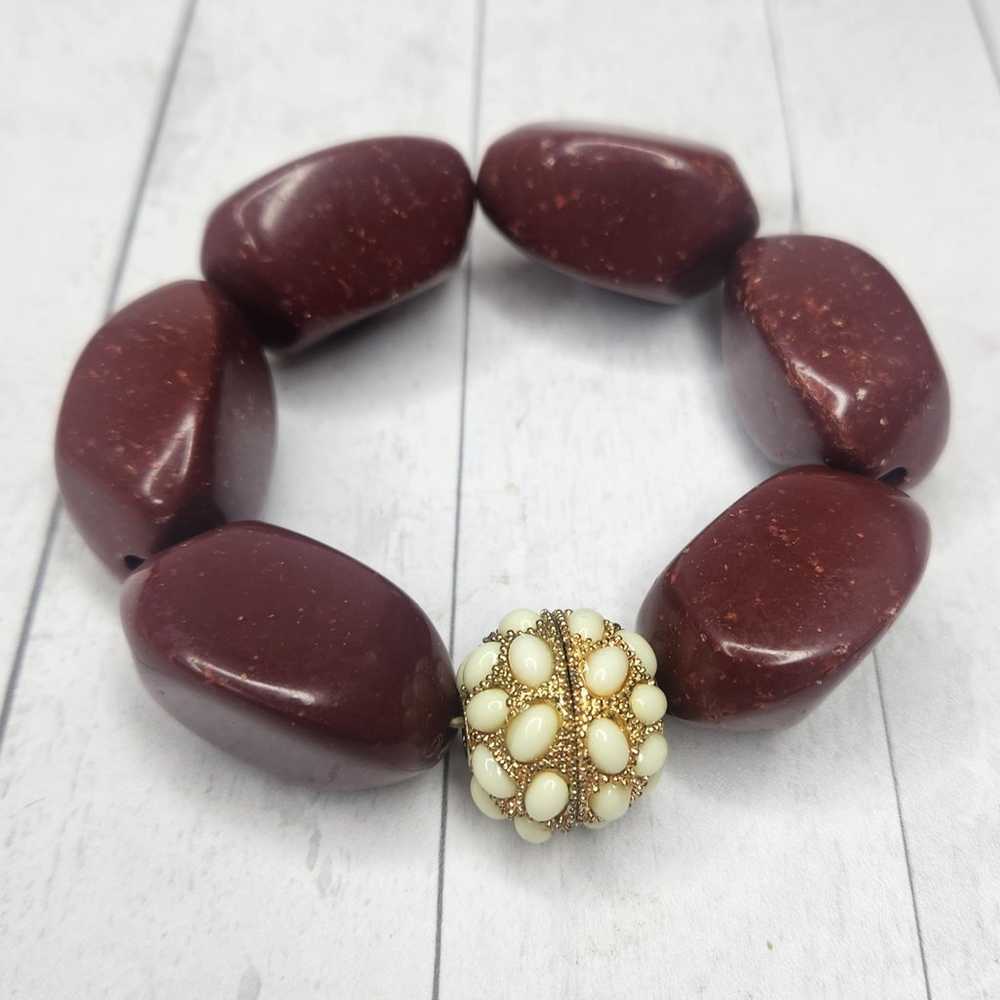 Large Burgundy Beaded Stretch Bracelet vintage - image 5