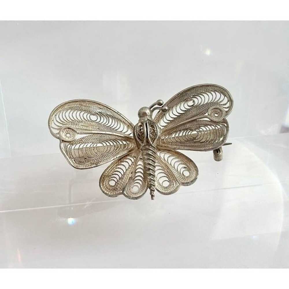 Vintage Silver Filigree Butterfly Brooche Pin - image 1