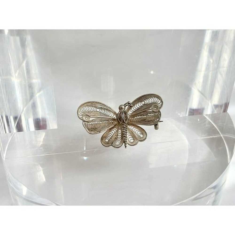 Vintage Silver Filigree Butterfly Brooche Pin - image 2