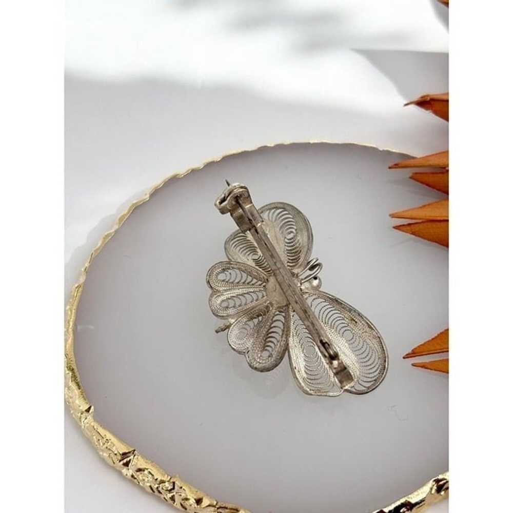 Vintage Silver Filigree Butterfly Brooche Pin - image 5