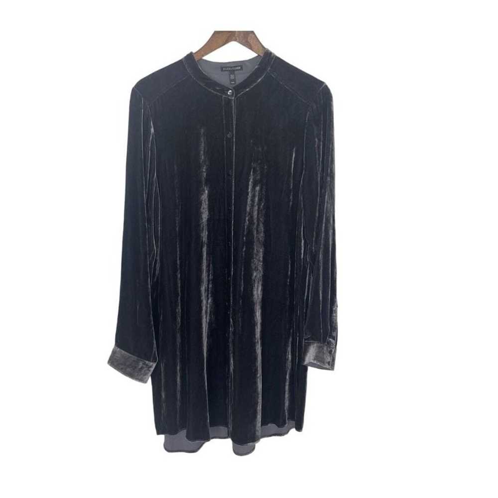 EILEEN FISHER Black Velvet Crewneck Button Down S… - image 1