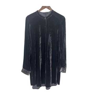 EILEEN FISHER Black Velvet Crewneck Button Down S… - image 1