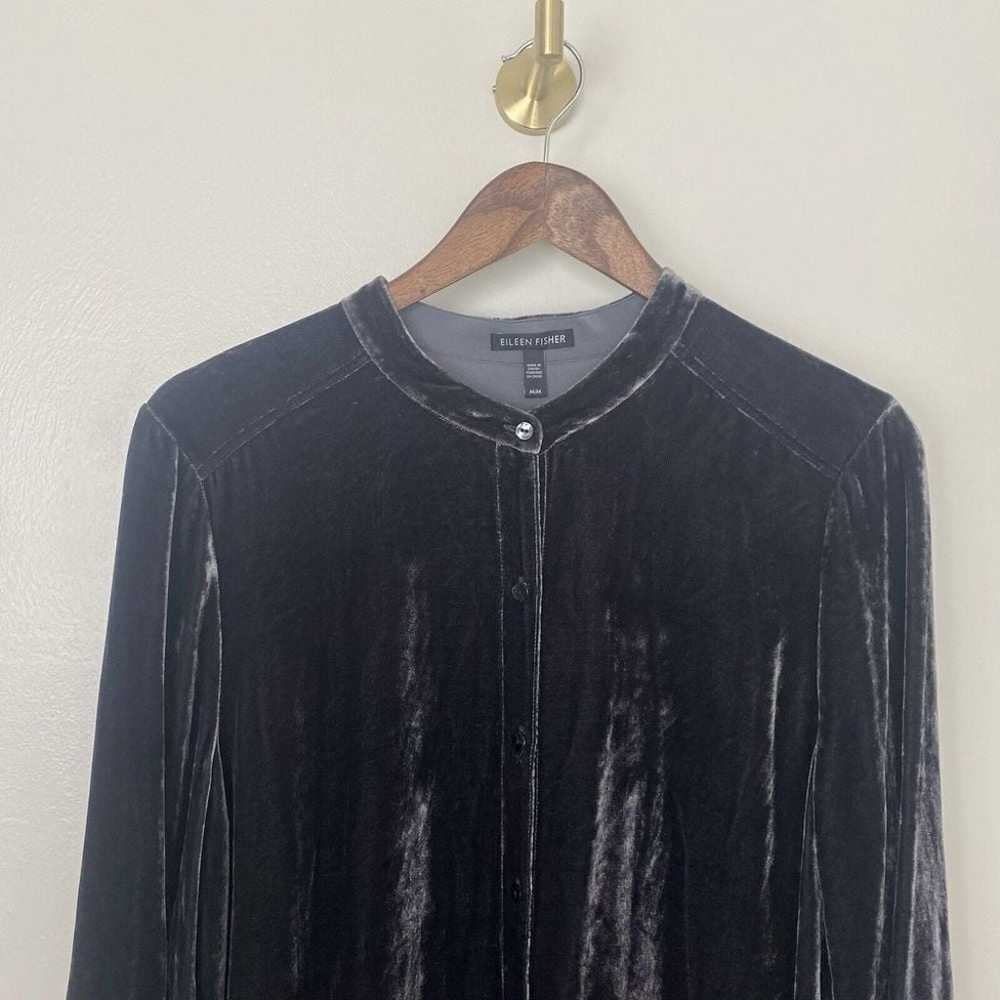 EILEEN FISHER Black Velvet Crewneck Button Down S… - image 2