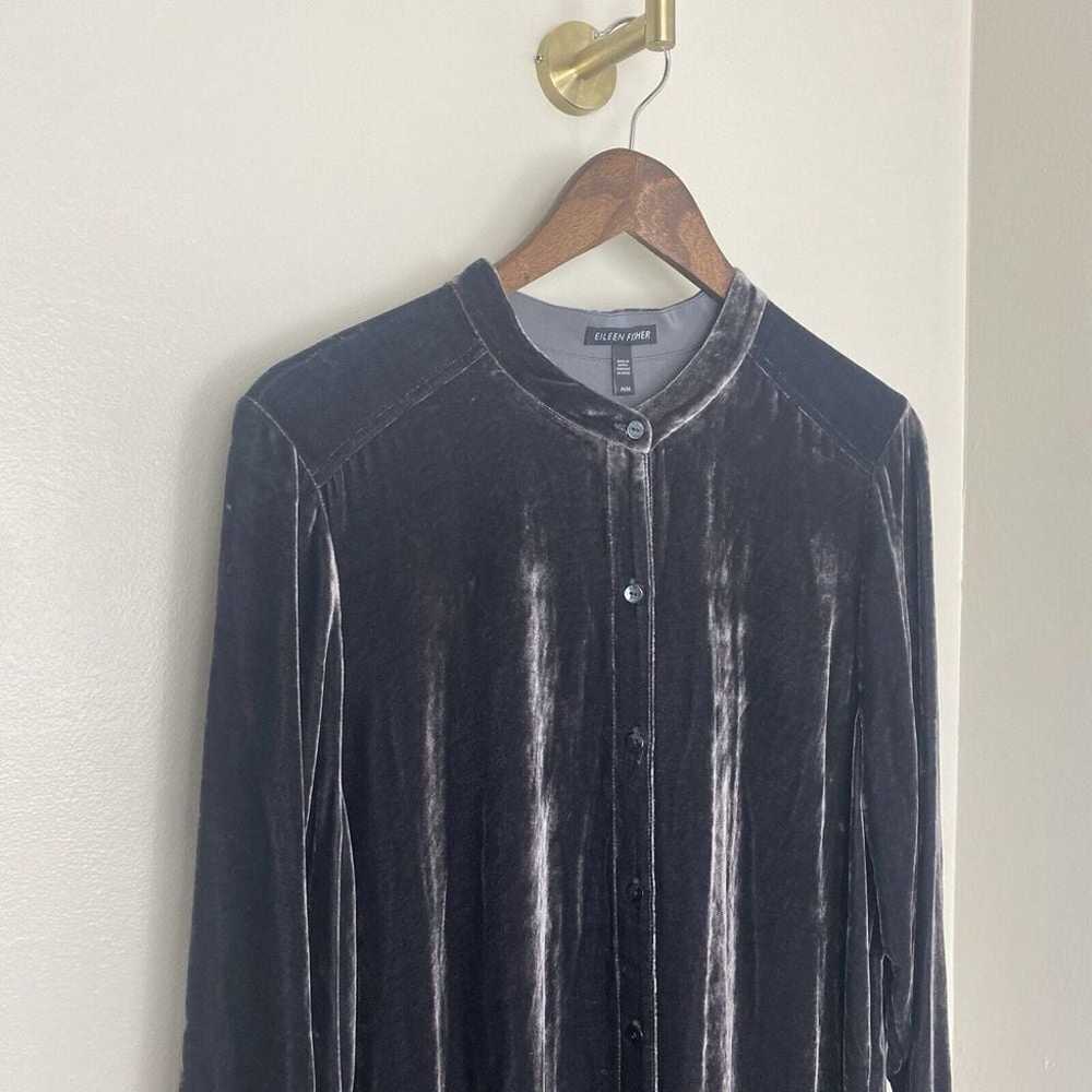 EILEEN FISHER Black Velvet Crewneck Button Down S… - image 3