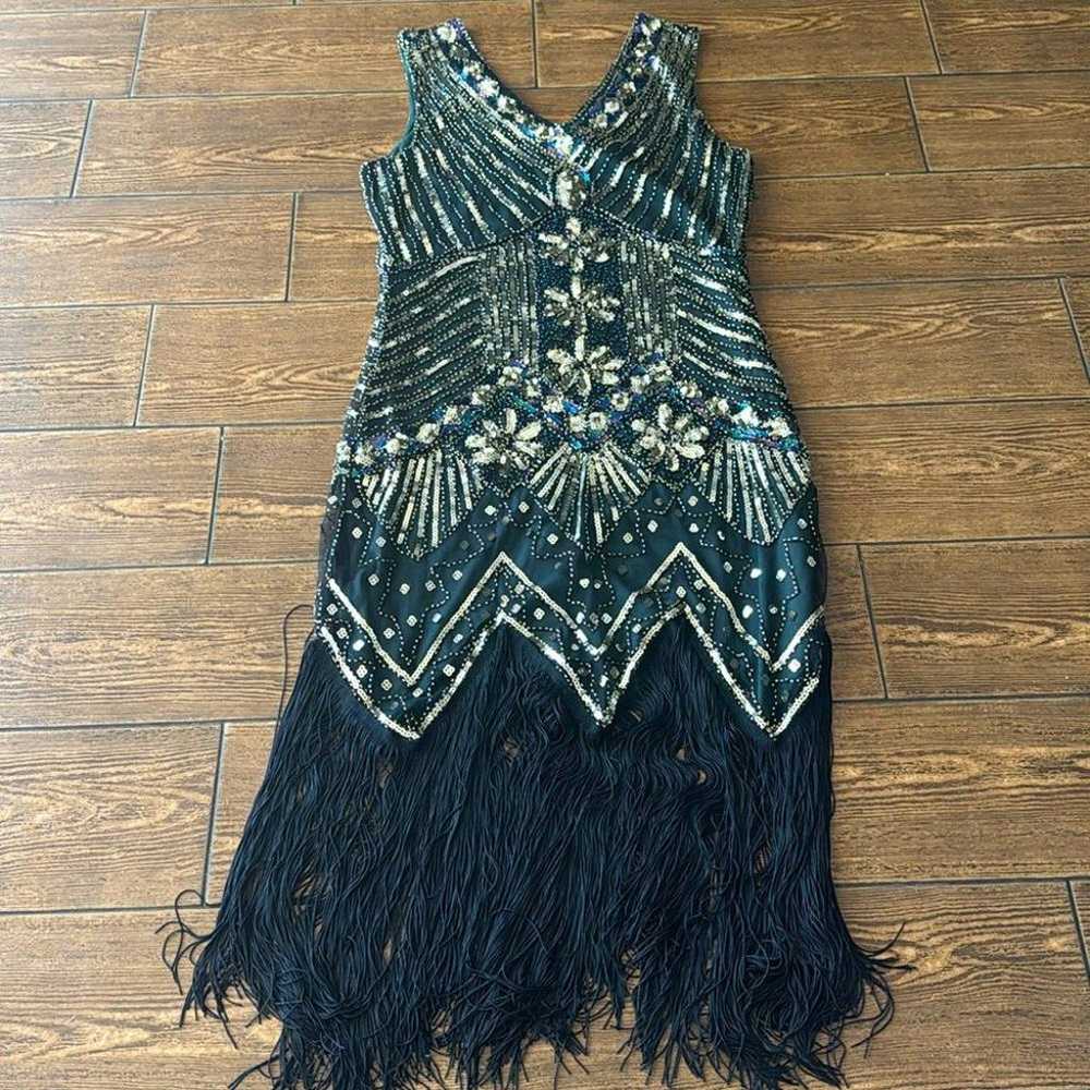 Gatsby 20s Flapper Fringed Sequin Beads Midi Dres… - image 1