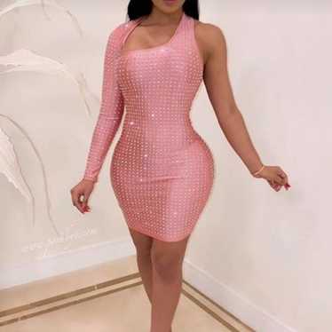 Rhinestone studded mini dress pink - image 1