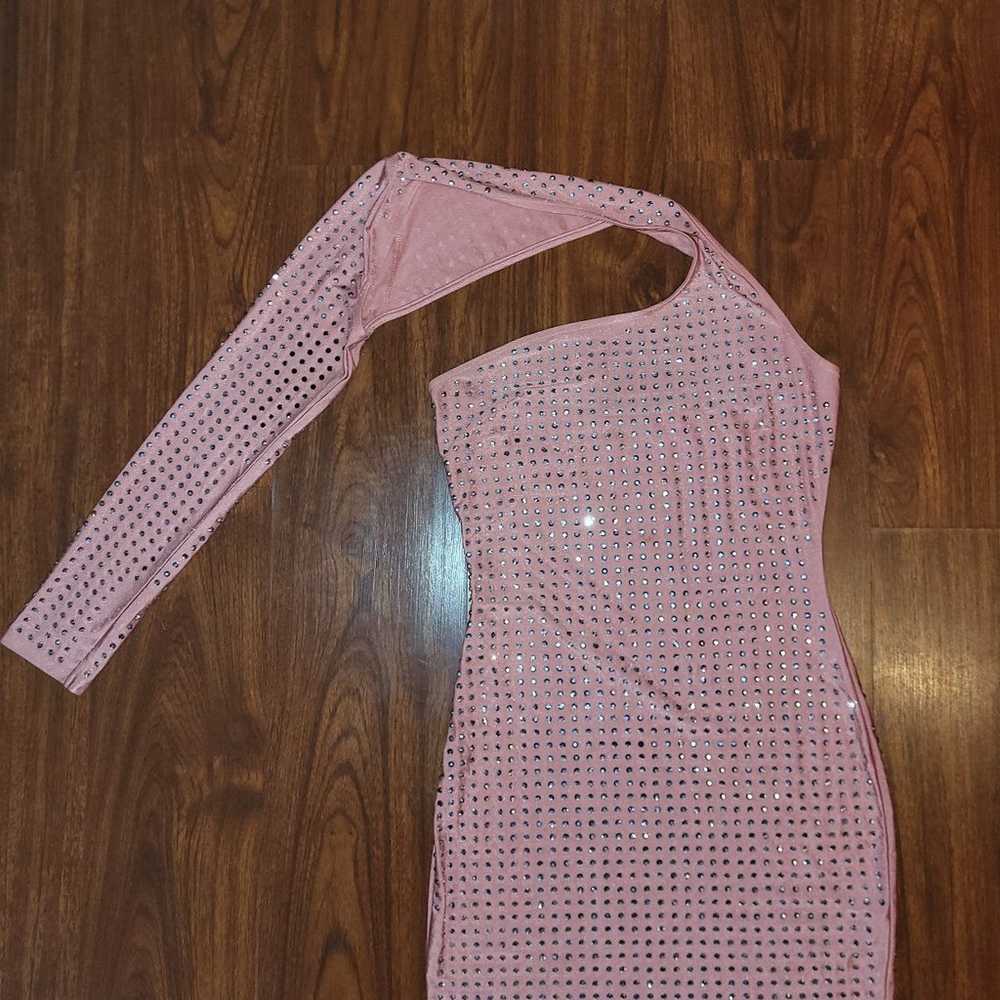 Rhinestone studded mini dress pink - image 4