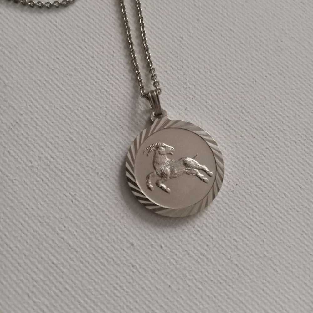 Vintage silver tone Aries pendant necklace - image 1