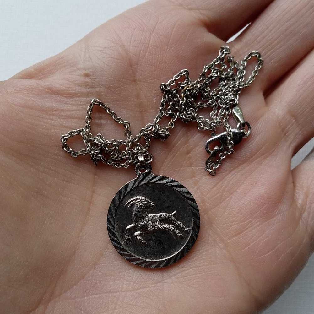 Vintage silver tone Aries pendant necklace - image 2