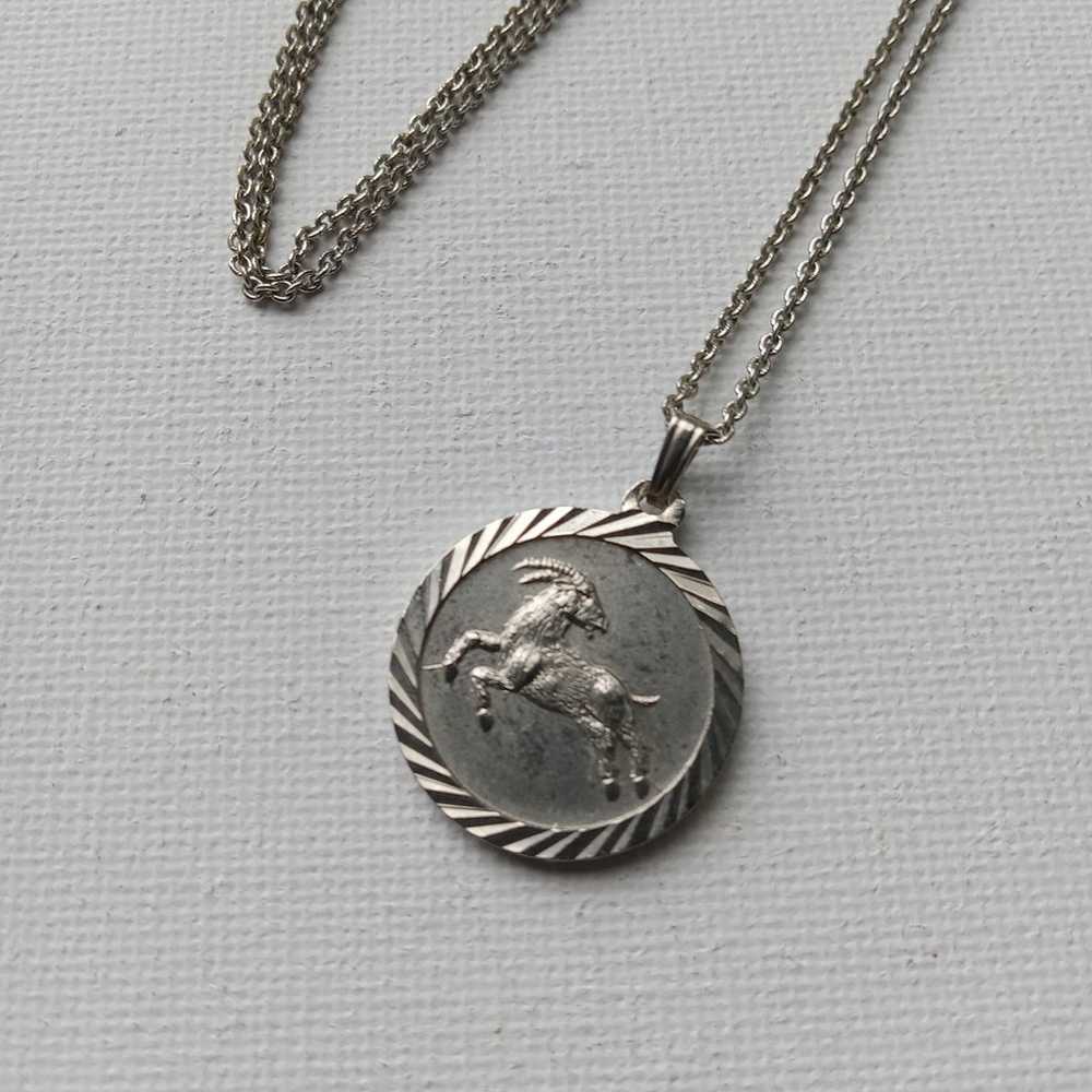 Vintage silver tone Aries pendant necklace - image 6