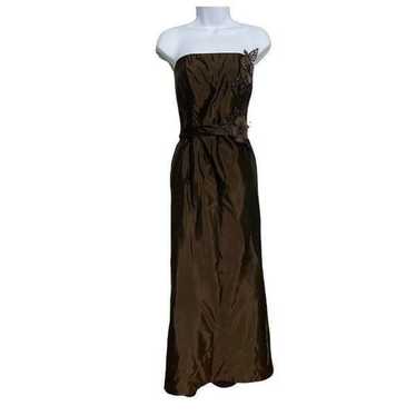 Lazaro Satin Taffeta Flower Formal Gown Brown 12