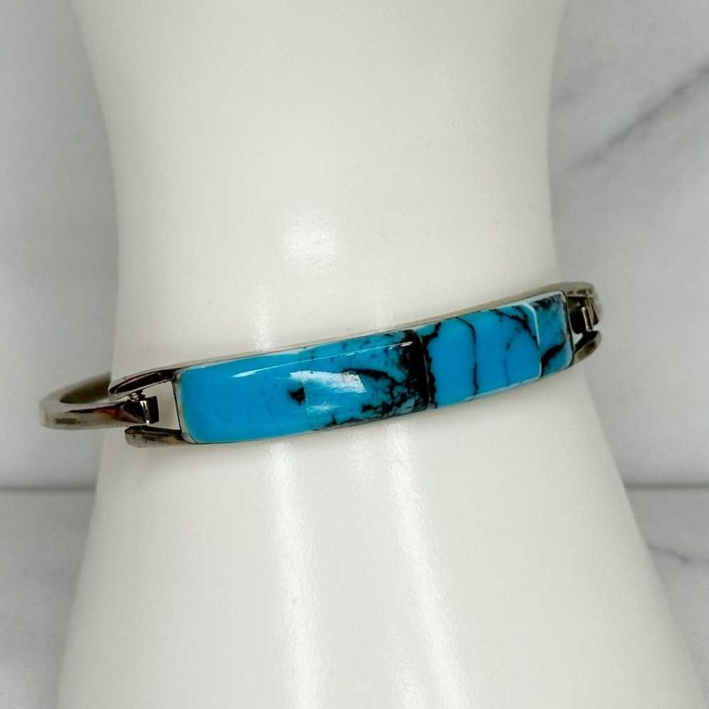 Vintage Alpaca Mexico Silver Tone Blue Faux Turqu… - image 1