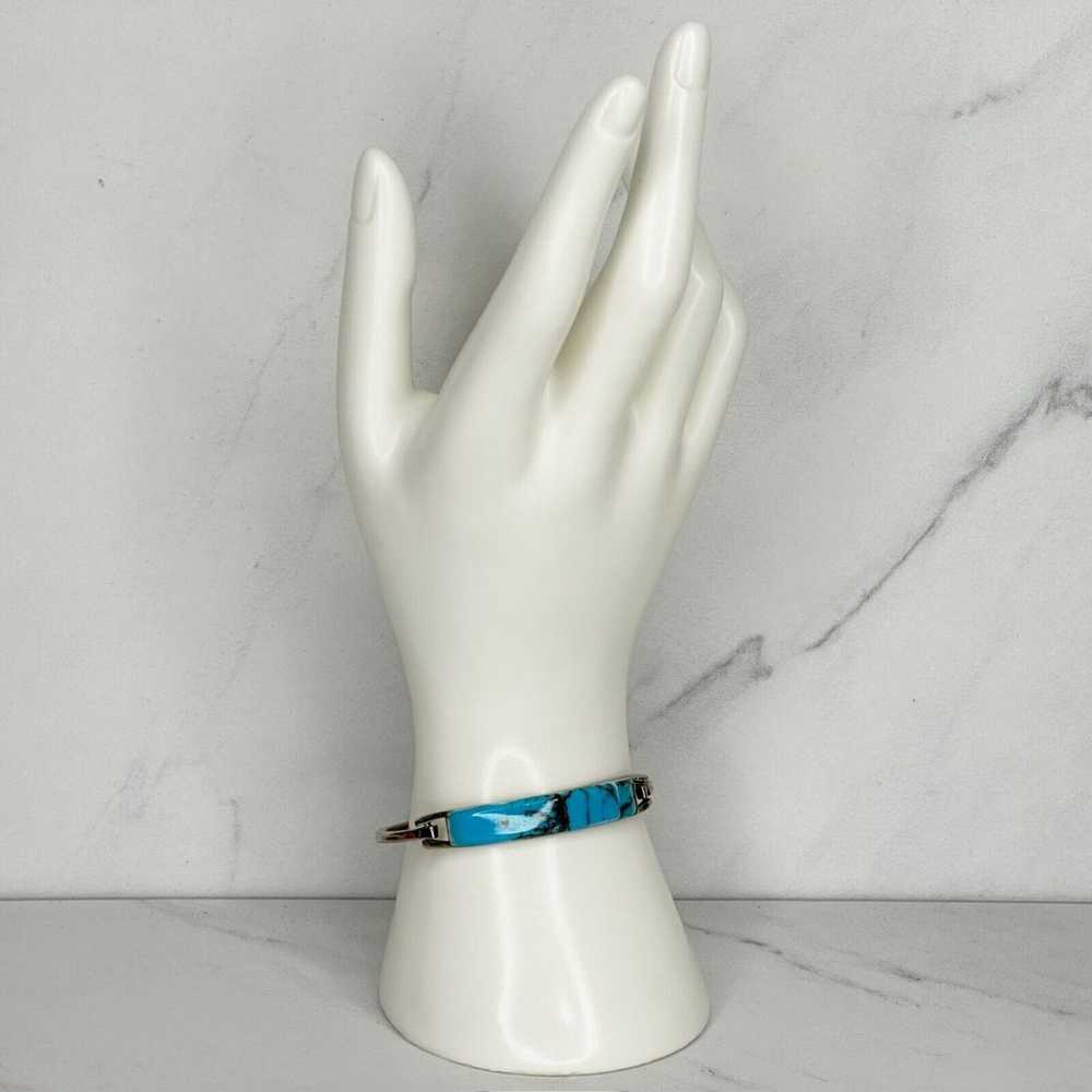 Vintage Alpaca Mexico Silver Tone Blue Faux Turqu… - image 3