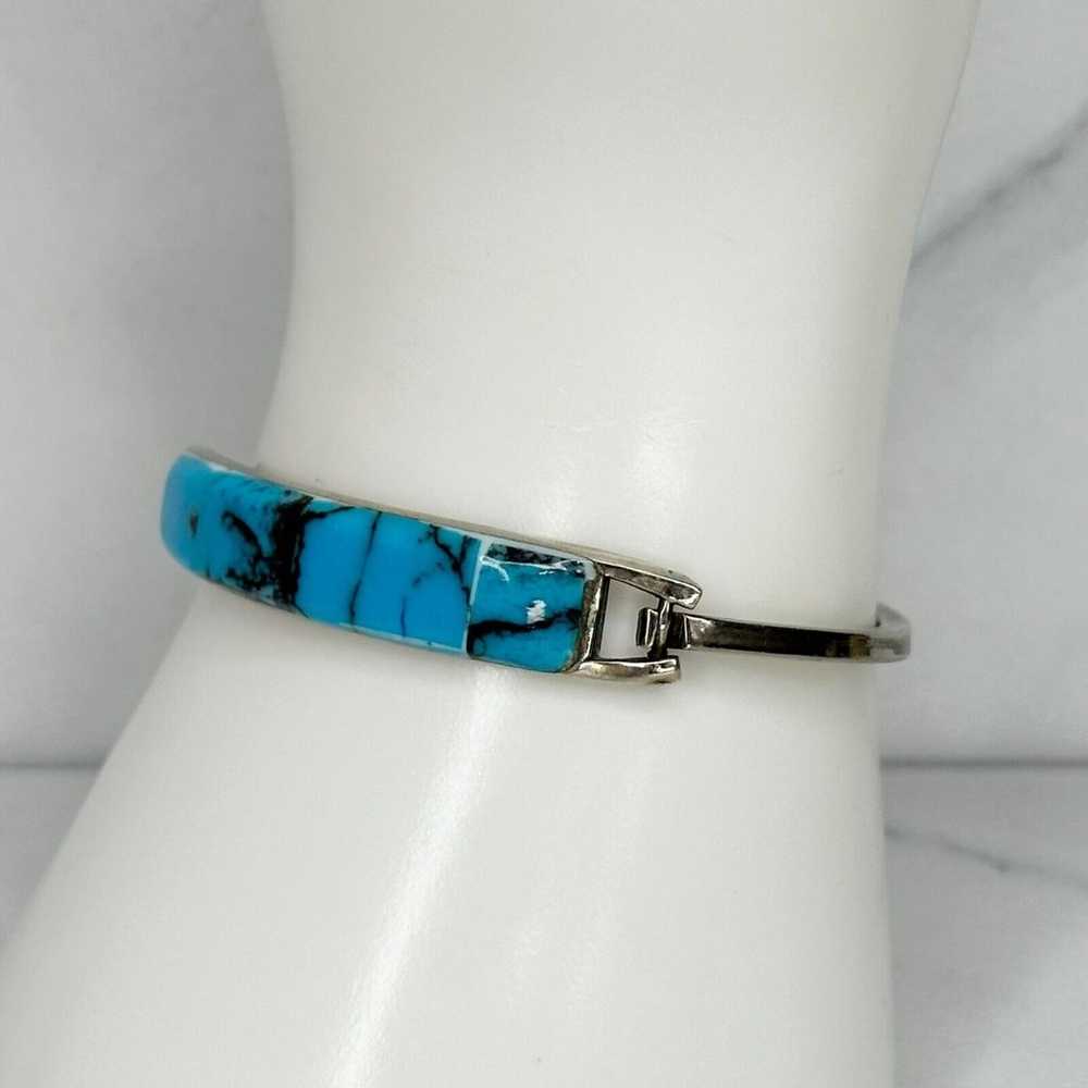 Vintage Alpaca Mexico Silver Tone Blue Faux Turqu… - image 4