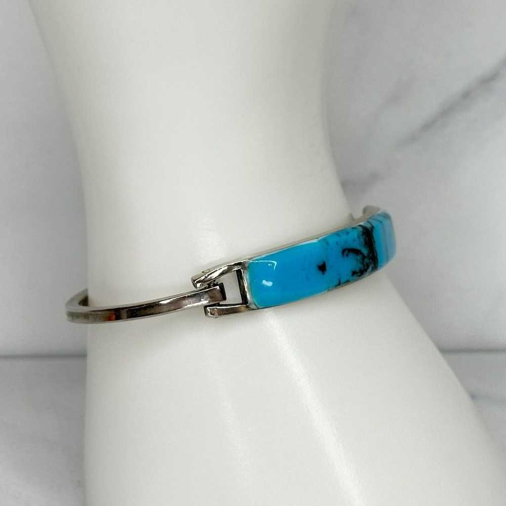 Vintage Alpaca Mexico Silver Tone Blue Faux Turqu… - image 5