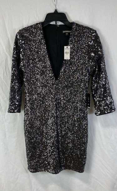 NWT Express Womens Brown Sequin V-Neck Long Sleeve