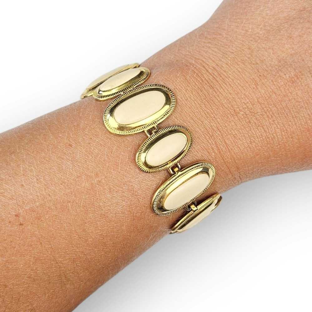 Vintage Chunky Link Chain Bracelet Cream Enamel O… - image 10