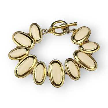 Vintage Chunky Link Chain Bracelet Cream Enamel O… - image 1