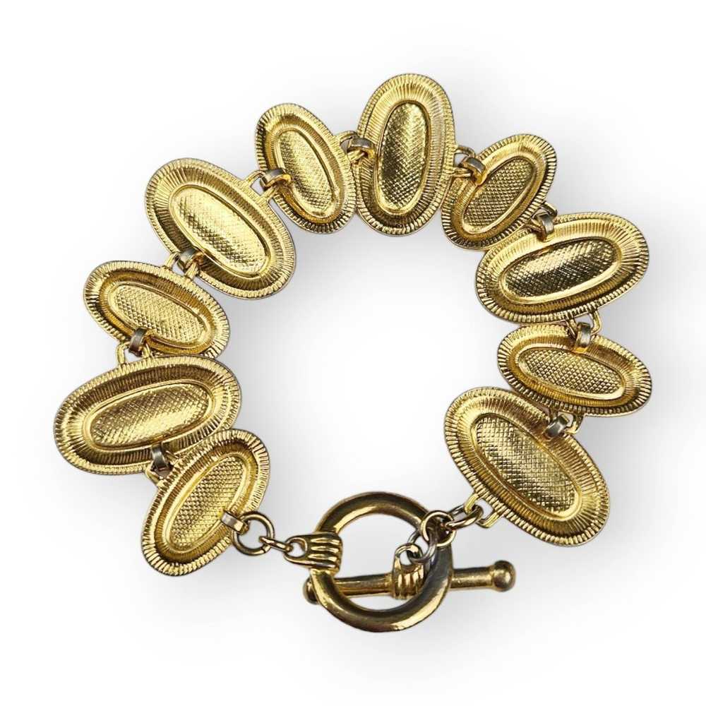 Vintage Chunky Link Chain Bracelet Cream Enamel O… - image 8