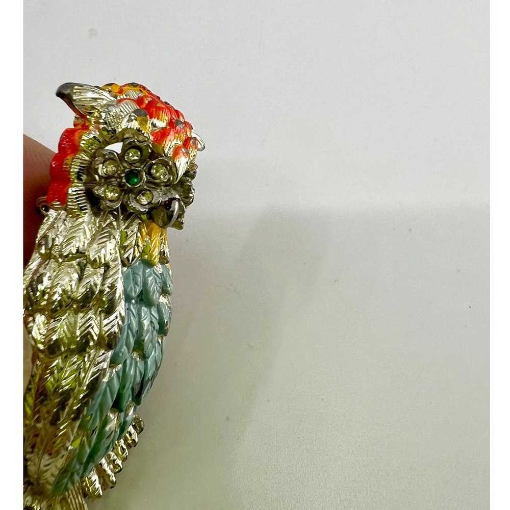 Vintage 1970's Enamel Green Rhinestone Owl Eyes B… - image 3