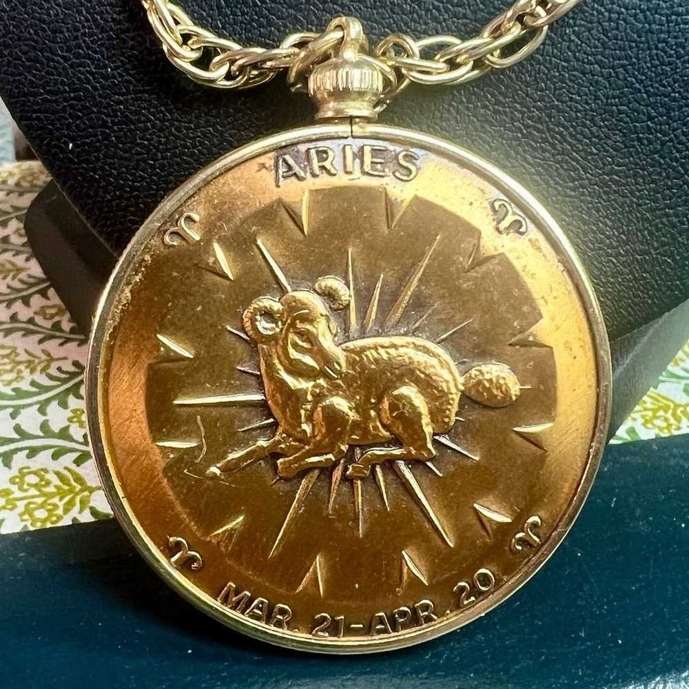 Large Vintage Aries Zodiac Pendant Necklace with … - image 2