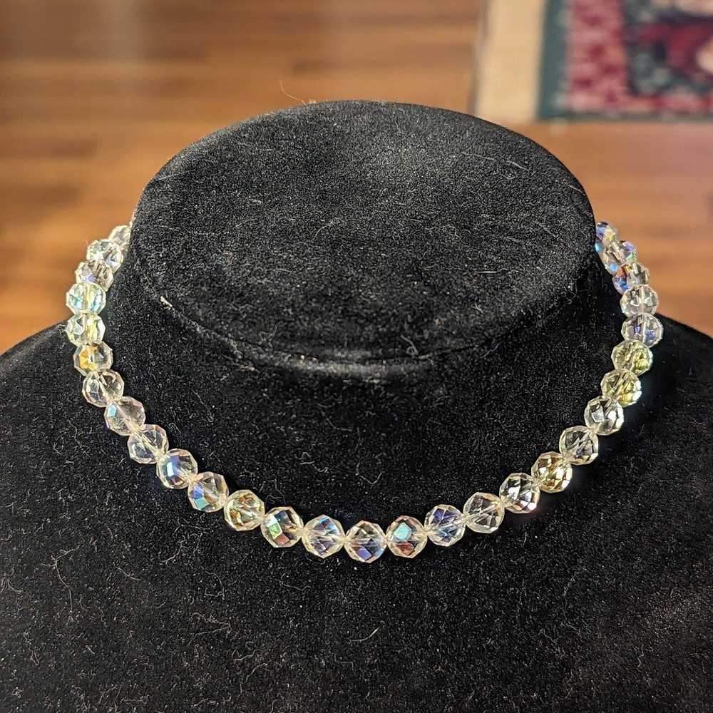 Vintage Glass Faceted Aurora Borealis Choker - image 1