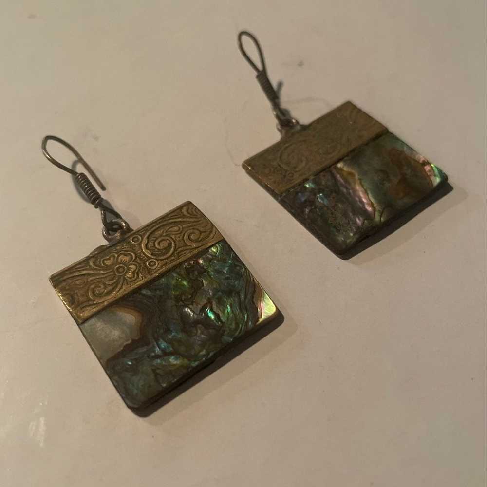 Vintage Womans Alpaca Silver Opalescent Earrings - image 2