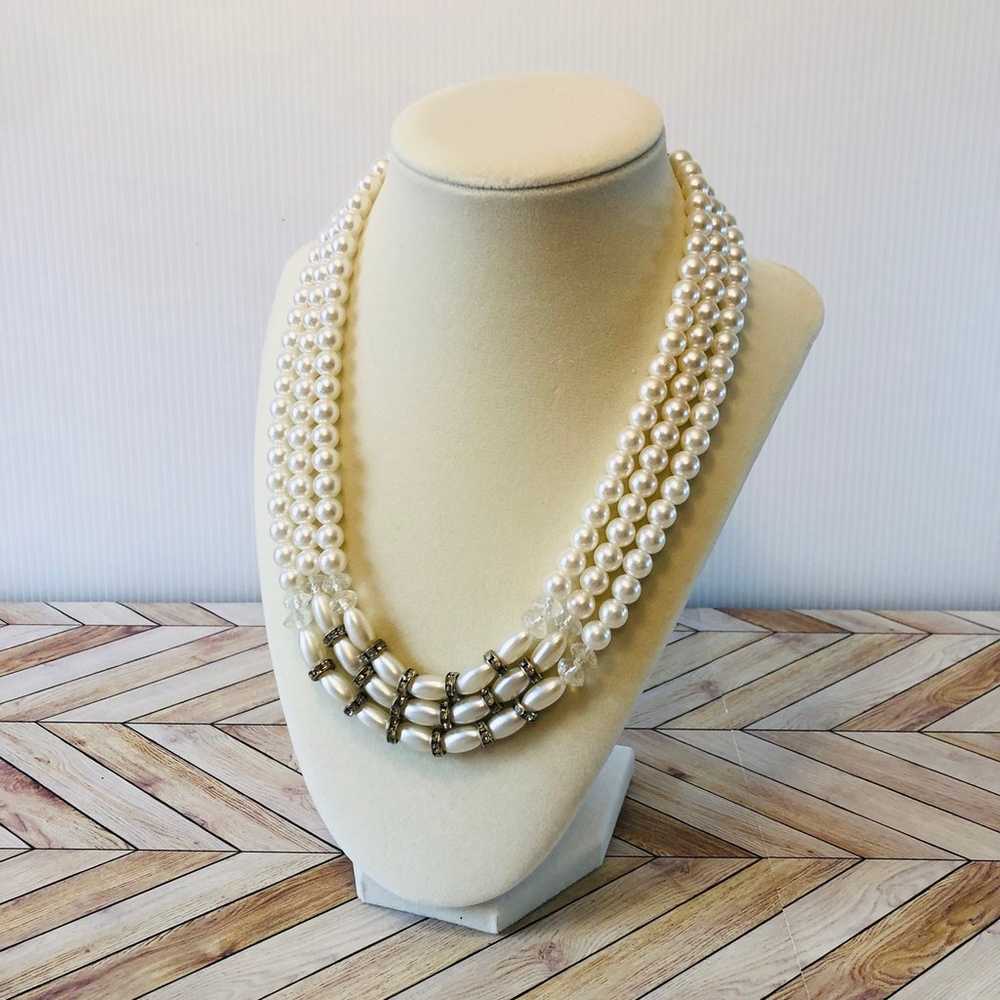 Bundle of 3 Faux Pearl Vintage Style Necklaces Cl… - image 1