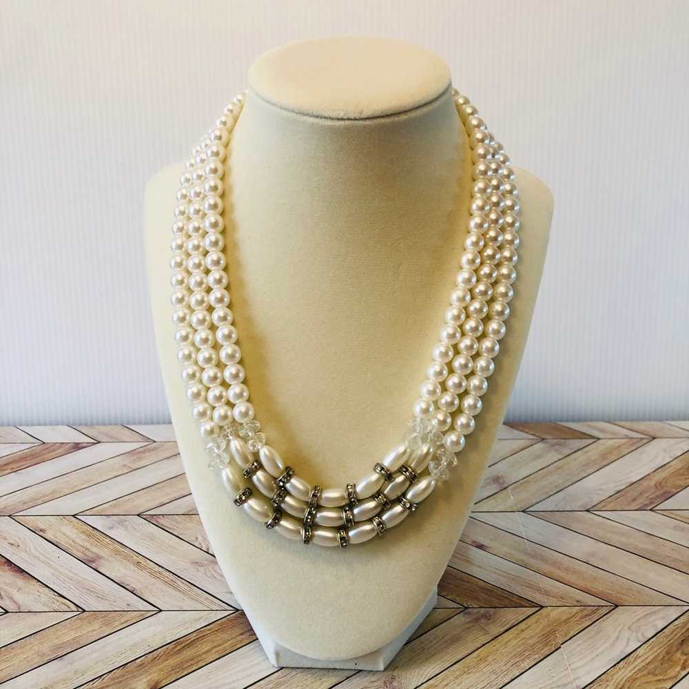 Bundle of 3 Faux Pearl Vintage Style Necklaces Cl… - image 2