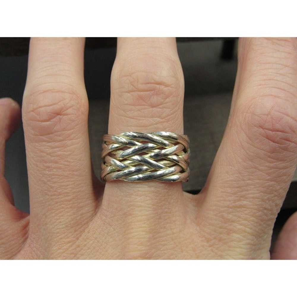 Size 9 Silver Tone Unique Thick Braid Woven Open … - image 1