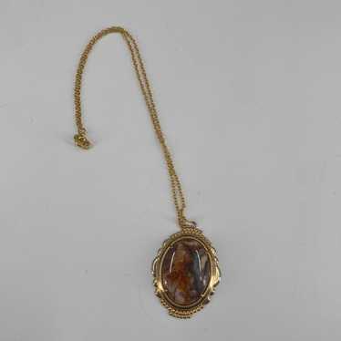 Vintage gold plated oval agate pendant necklace - image 1