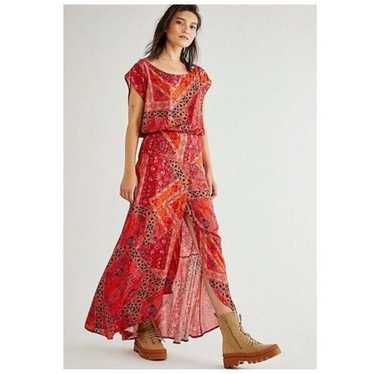 Free People Red Printed Blakely Tulip Maxi Dress … - image 1