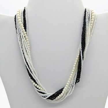 Vintage Black & White Beaded Torsade Necklace