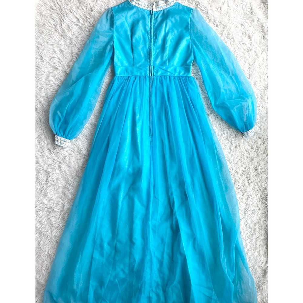 Vintage 60s 70s Blue Daisy Trim Chiffon Dress - image 6