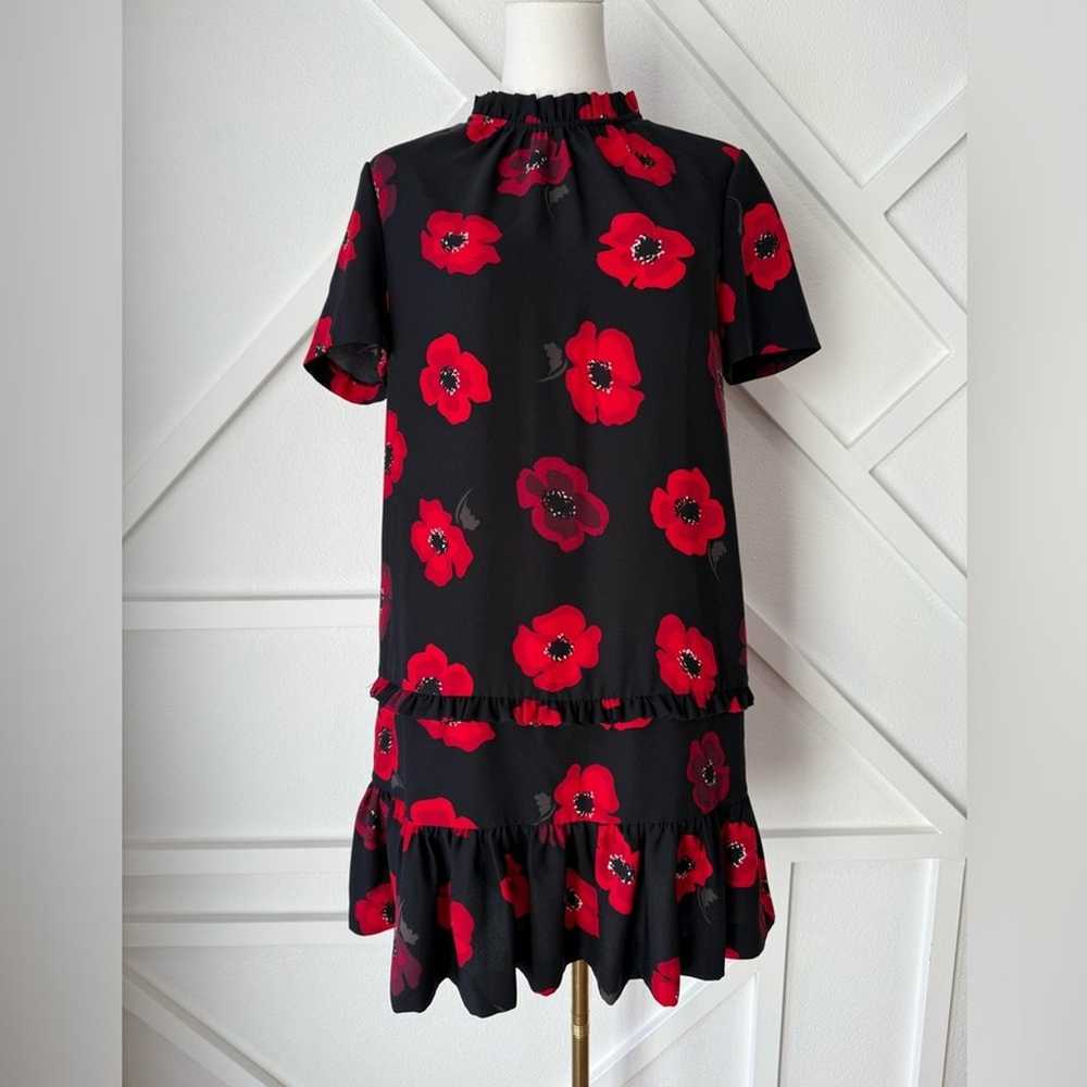 Kate Spade Black And Red Poppy Ruffle Hem Shift D… - image 3