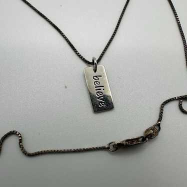 Vintage Sterling Silver Believe Pendant Necklace … - image 1