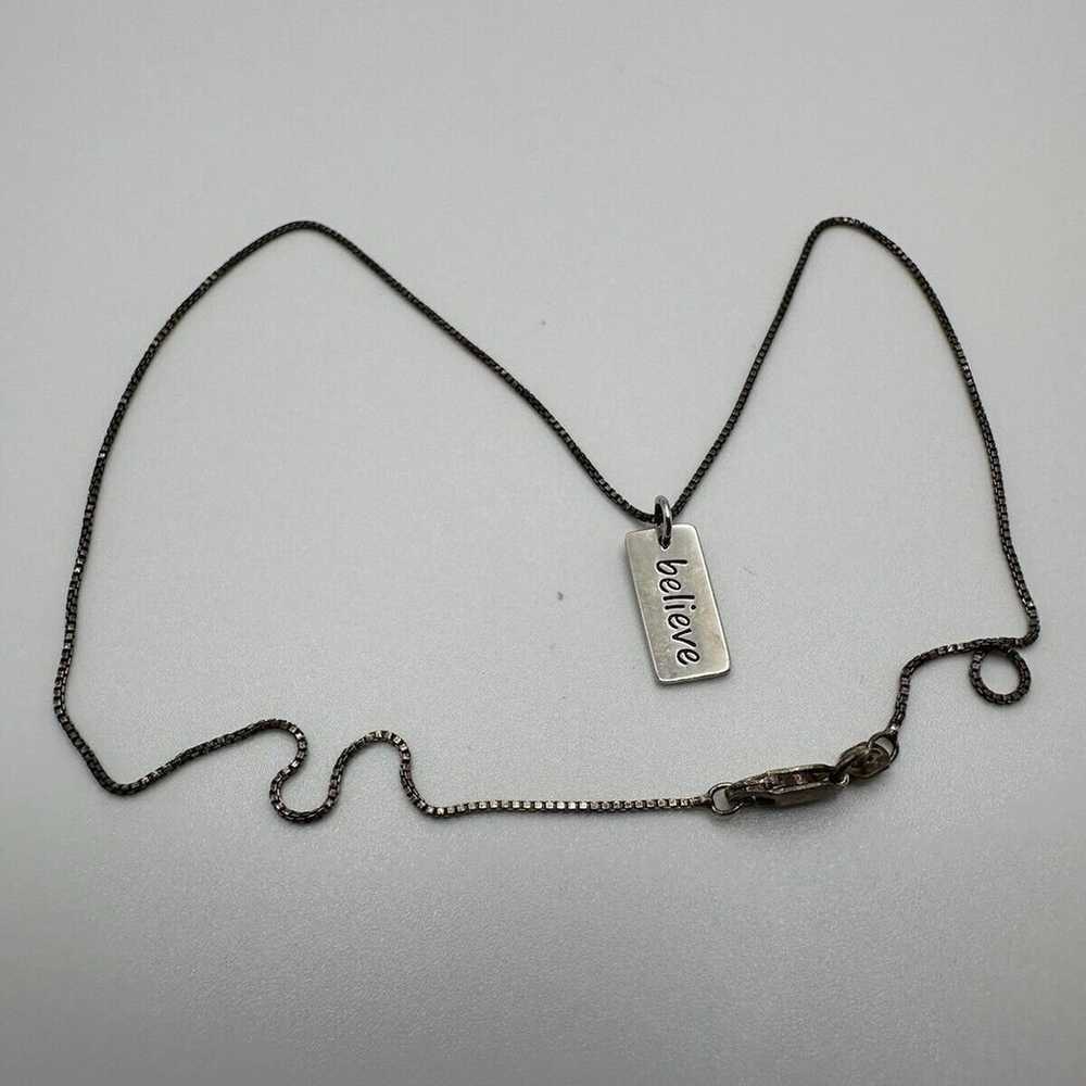 Vintage Sterling Silver Believe Pendant Necklace … - image 4