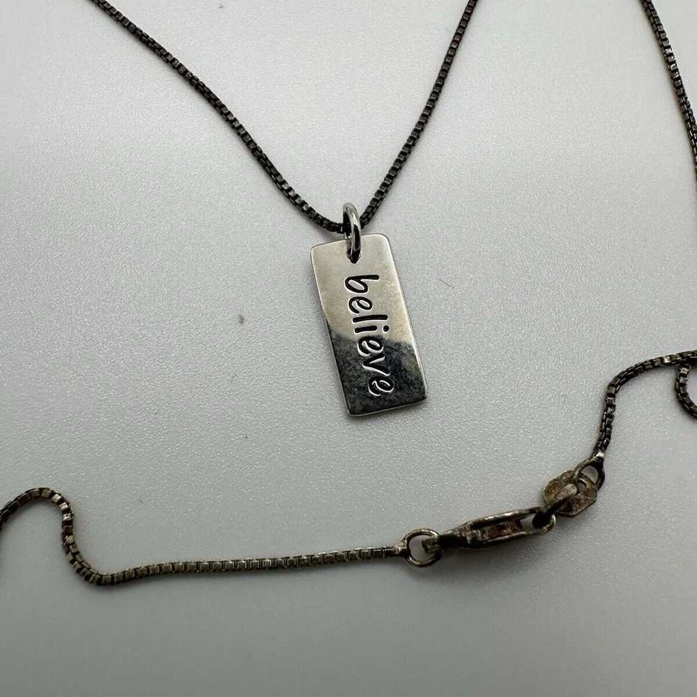 Vintage Sterling Silver Believe Pendant Necklace … - image 6