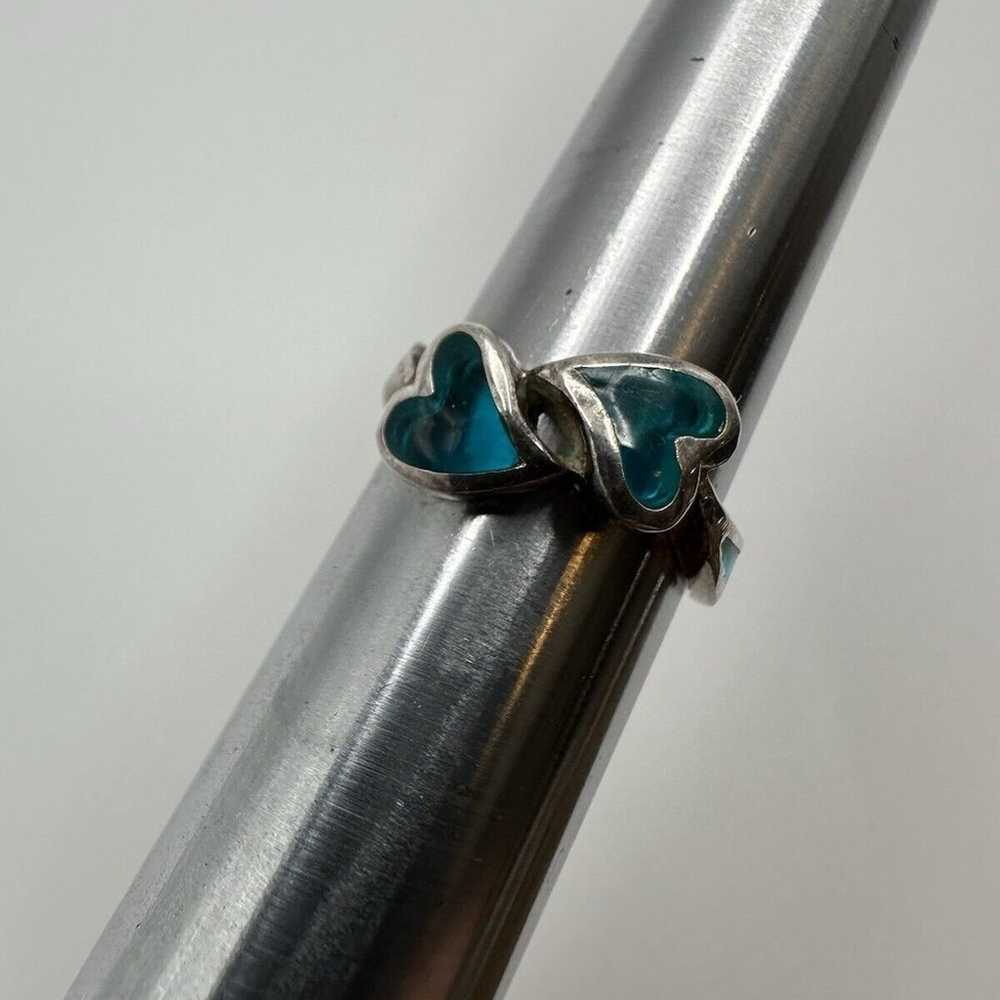 Vintage Sterling Silver Blue Enamel Heart Ring Si… - image 1