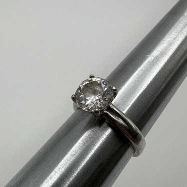 Vintage Sterling Silver Large 9mm CZ Solitaire En… - image 1