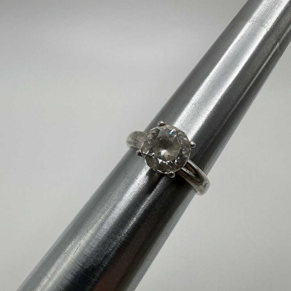 Vintage Sterling Silver Large 9mm CZ Solitaire En… - image 4