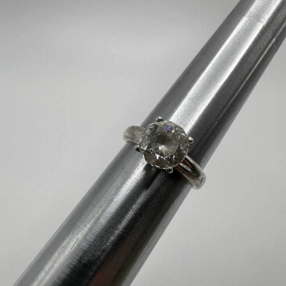 Vintage Sterling Silver Large 9mm CZ Solitaire En… - image 6