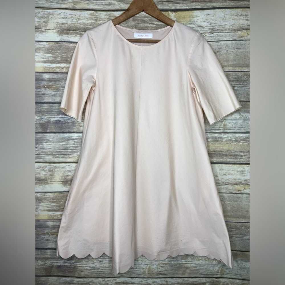 See by Chloe Scalloped pale peach Poplin Dress 38… - image 3