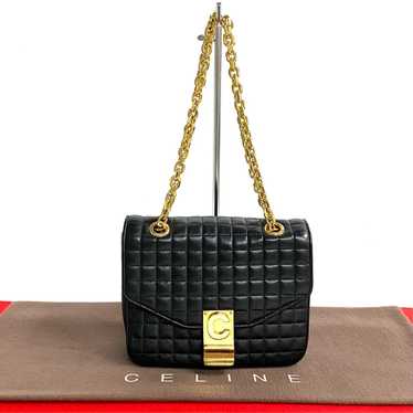 CELINE Shoulder Bag leather black C-S Quilted Cha… - image 1