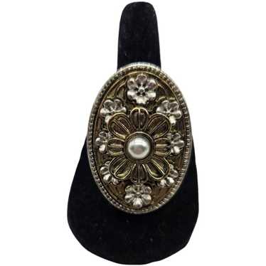 Vintage Floral Pearl Ring - image 1