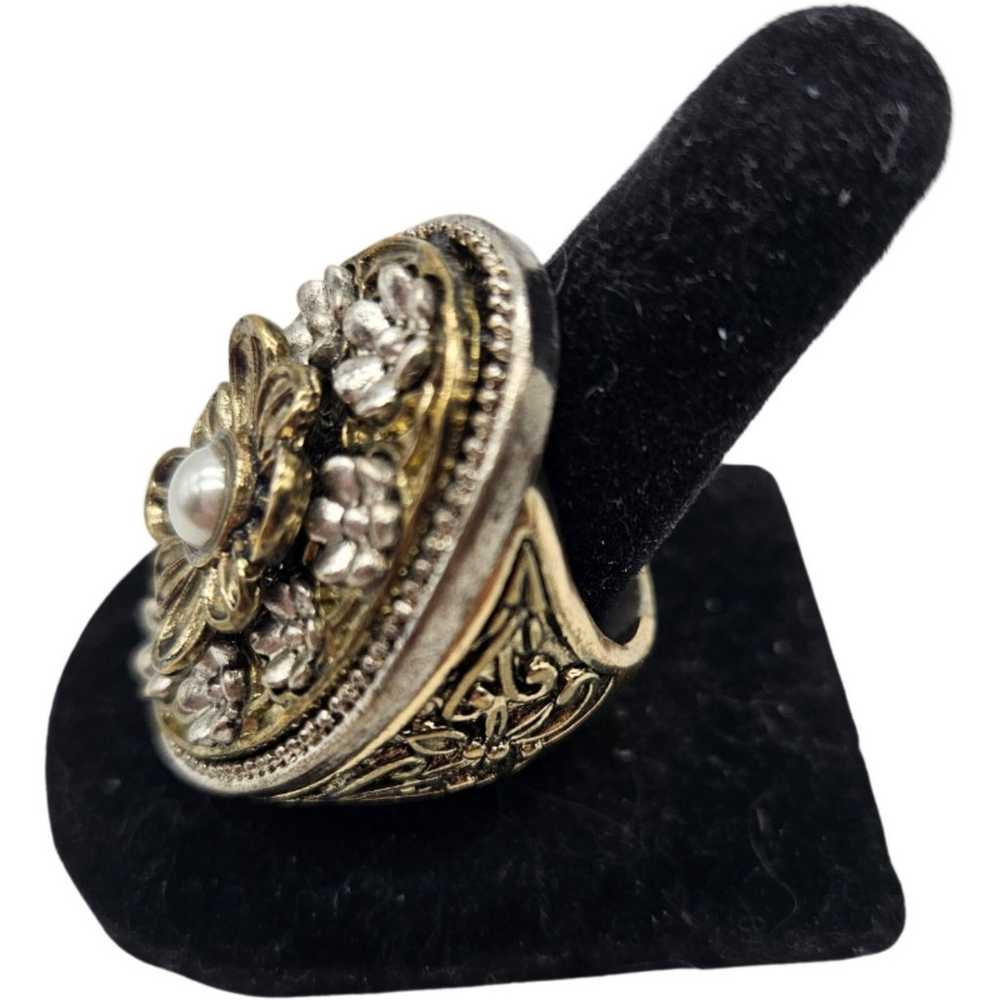 Vintage Floral Pearl Ring - image 2