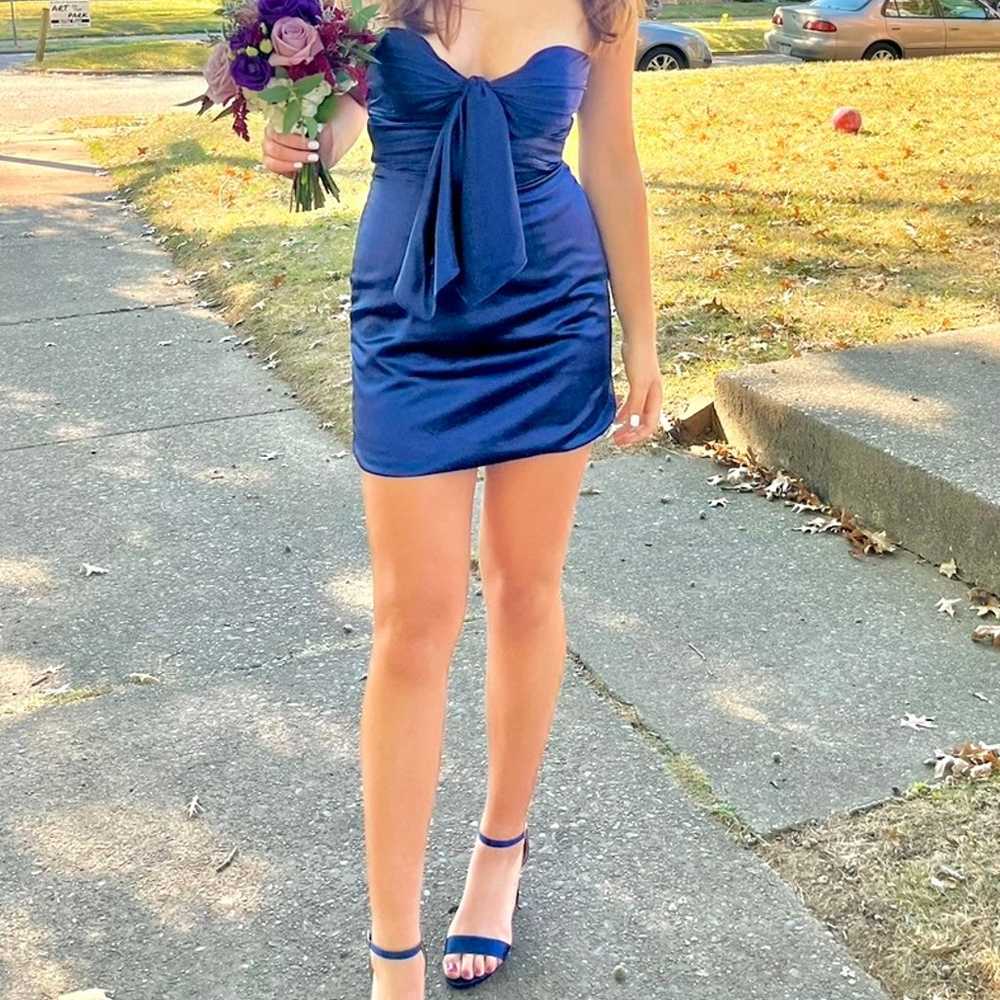 Beautiful, strapless midi navy blue dress - image 2