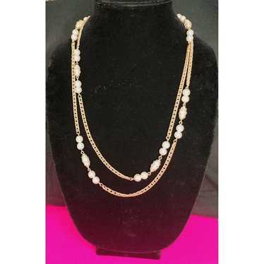 Sarah Coventry Vintage Gold Tone Chain Faux Pearl… - image 1