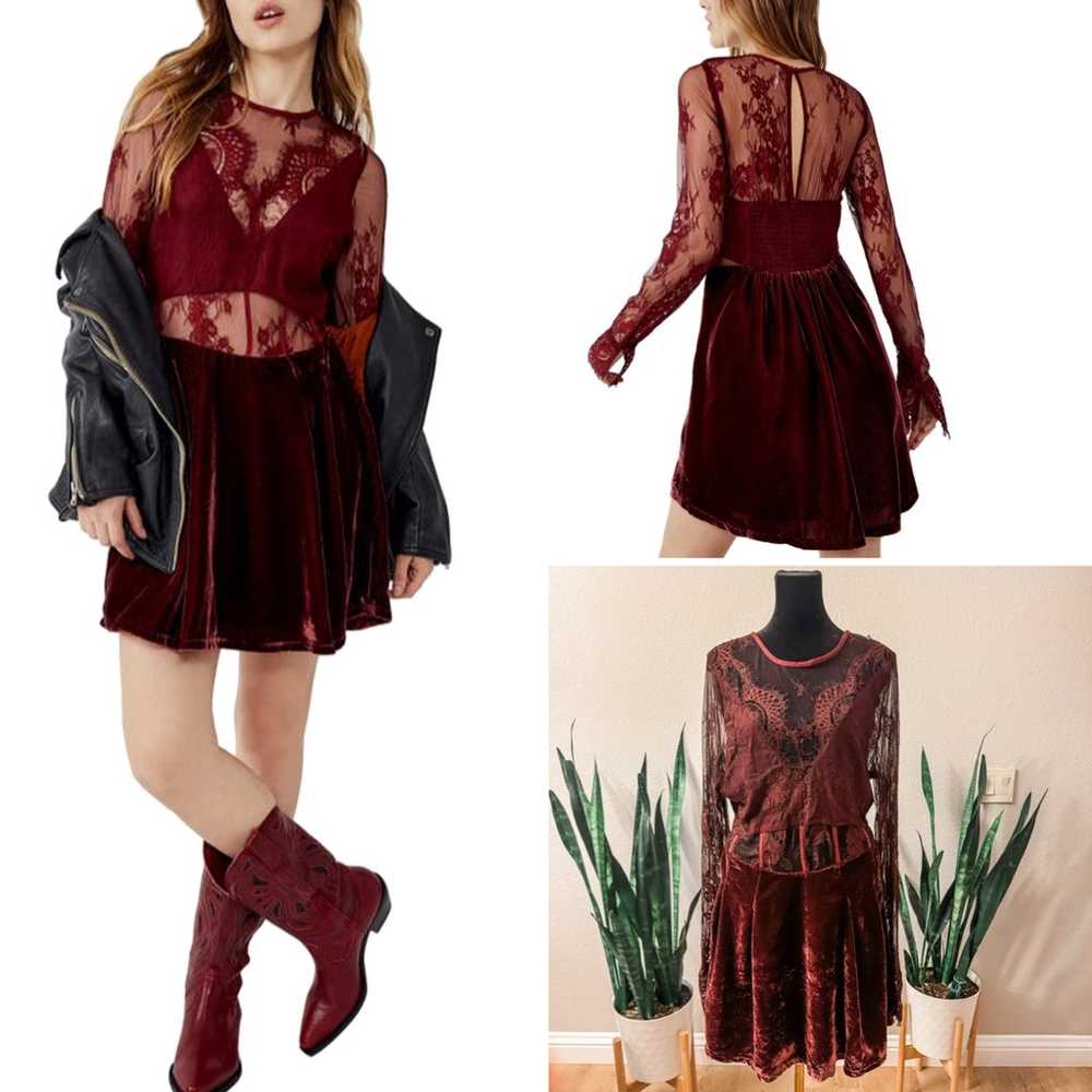 NWOT FREE PEOPLE LONG SLEEVE LACE DRESS IN GARNET… - image 1